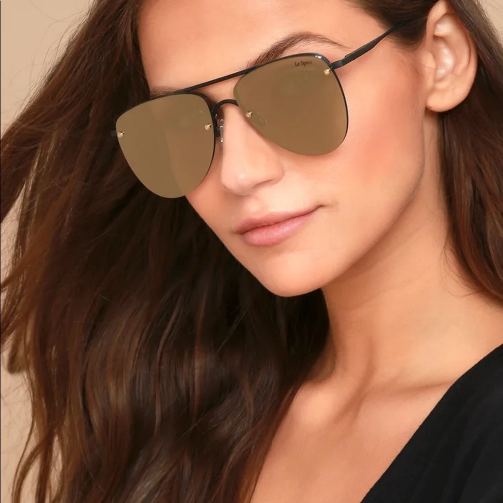 Le Spec the prince matte black and gold mirrored sunglasses with case